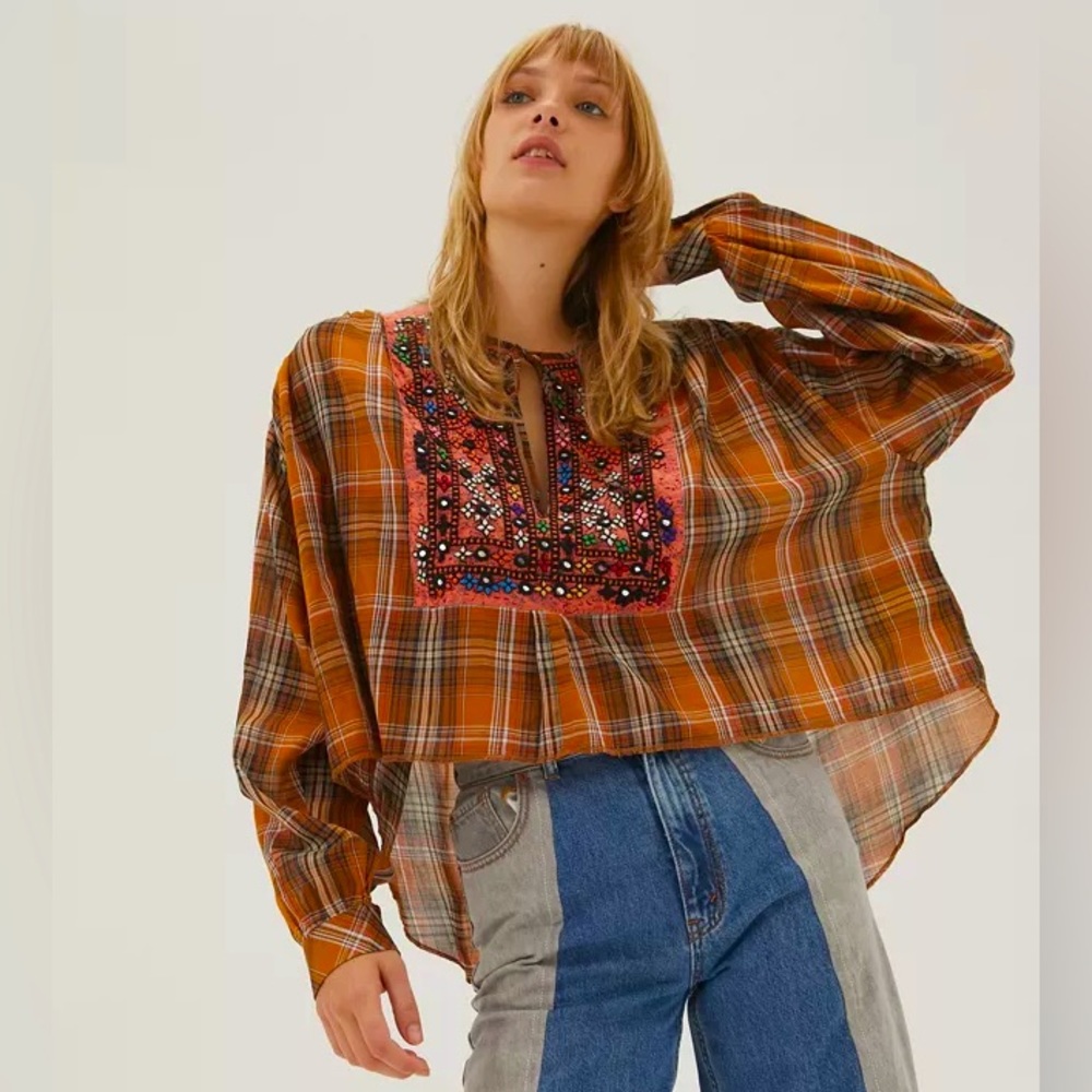 NWOT Kimchi Blue Urban Outfitters Cropped Plaid Boho Top